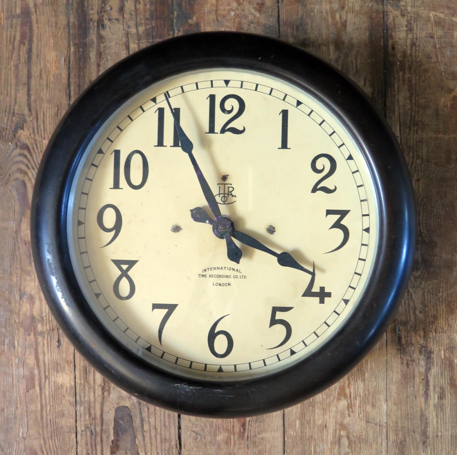 An International Time Recording Company Electric Wall Clock in Bakelite