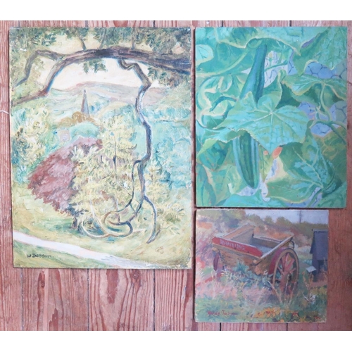 17 - Gwendolen R.Jackson (b.1919), Three Oil on board Paintings of Country and Garden Scenes, Two Signed,... 
