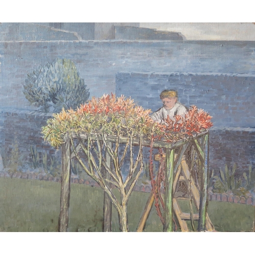 23 - Attb. Gwendolen R. Jackson, (b.1919), 'Pruning', Oil on Canvas and Portrait of a lady on reverse, 61... 