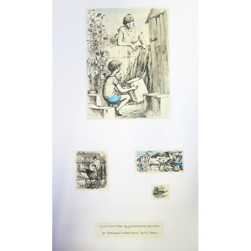 31 - A Portfolio of Pen Drawings and Illustrations by Gwendolen Jackson, some signed, largest 58 x38cm