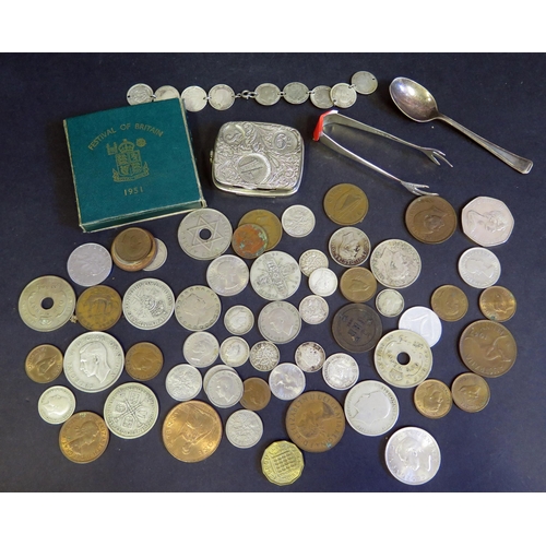 465 - A Selection of GB Coins including Edward VII Florins, boxed 1951 Crown, silver 3d coins, silver suga... 