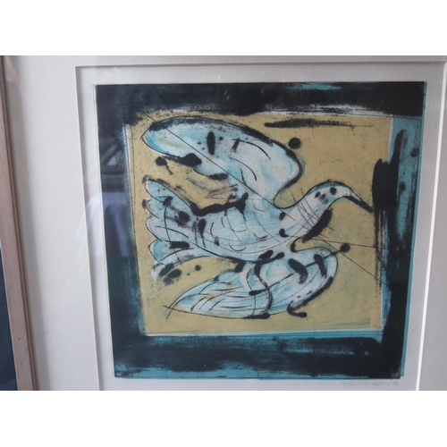 48 - Susan Moxley '05, tinted bird print, pencil signed, image 29cm sq., framed & glazed