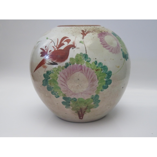 621 - A 19th Century Jar decorated in enamels with bird and flowers, 19cm diam.