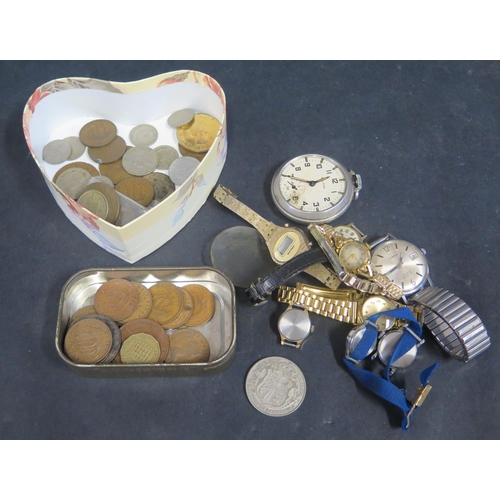 608 - A Selection of GB Coins, including silver, and a selection of old watches