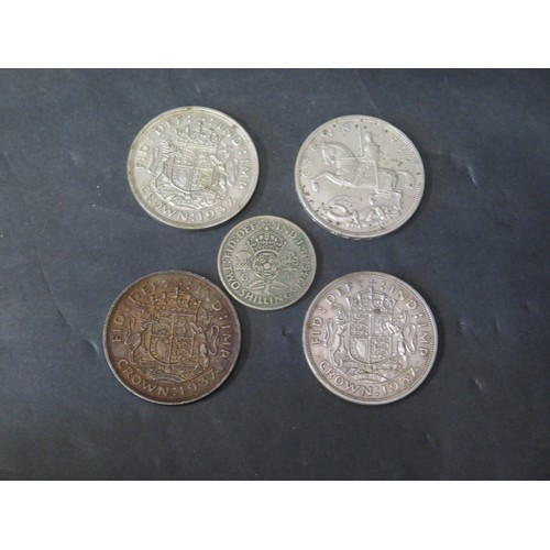 495 - Four .50 Silver Crowns _ 1935 and three 1937 and .50 silver two shilling 1946