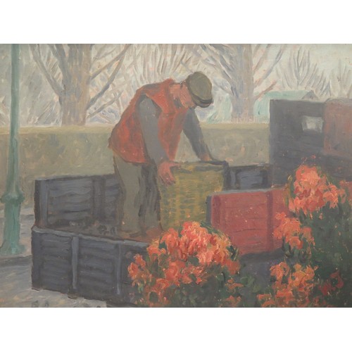 13 - Gwendolen Jackson (b.1919), 'Coalman, November', Oil on board, 44 x 34cm, Framed