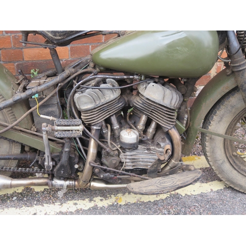 1201 - A WWII Harley Davidson 42WLA 750cc side valve E.C W.D. Fitted with a BSA sidecar with wooden box. Co... 