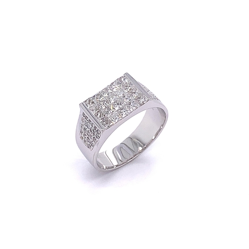 40 - BROAD SQUARE DESIGN DIAMOND RING WITH INTRICATE DETAIL ON BAND
