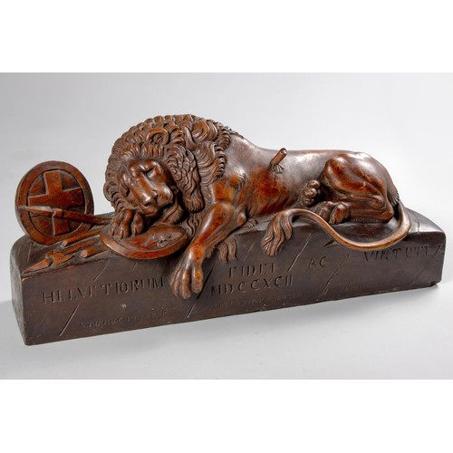 3 - A CARVED WOODEN MODEL OF THE LION MONUMENT, DESIGNED BY BERTEL THORVALDSON, CIRCA 1820