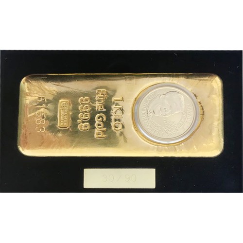 877 - A ONE KILOGRAM 24CT GOLD BAR AND A ONE OUNCE 24CT GOLD PROTEA COIN