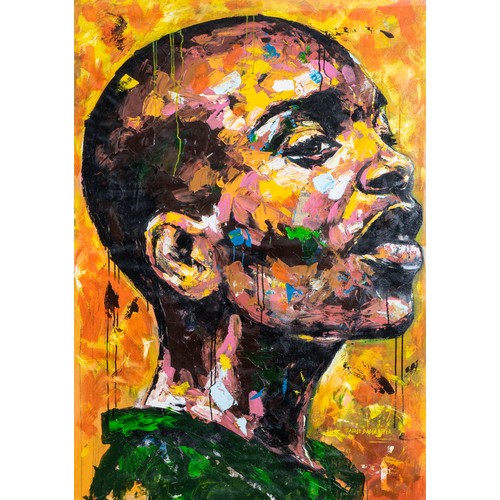 46 - Thabiso Dakamela (Zimbabwean 1994-): WORDS SPOKEN IN SILENCE 3signedAcrylic on Canvas 154cm x 107cmF... 