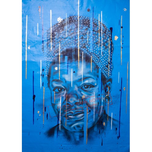 22 - Kganya Mogashoa (South African 1994-): FEARLESSLY UNTANGLED signedMixed medium on canvas paper150cm ... 