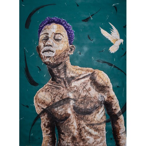 49 - Tumisang Khalipha (South African 1994-): XOLOsigned?Acrylics, watercolor & charcoal on canvas 15... 