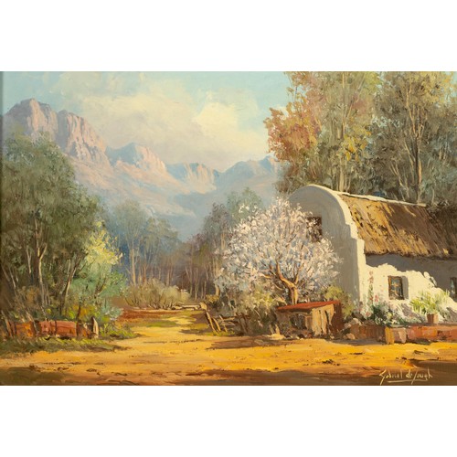 376 - Gabriel Cornelius de Jongh (South African 1913 - 2004) LANDSCAPE WITH HOUSE AND BLOSSOM TREE