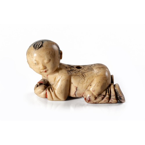 802 - A CHINESE SOAPSTONE CARVING OF A BOY, QING DYNASTY, 19TH CENTURY