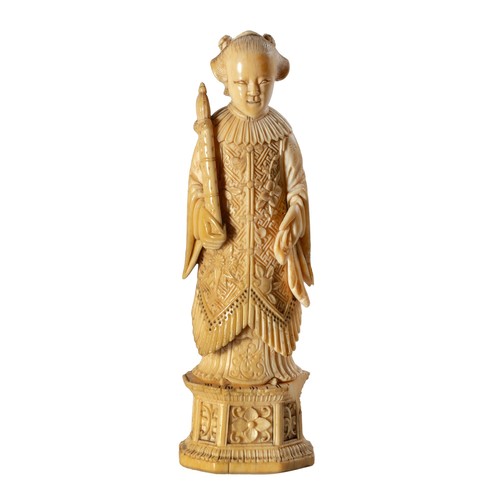 782 - A CHINESE IVORY CARVING OF A MAIDEN, POSSIBLY YUENU, QING DYNASTY, 19TH CENTURY