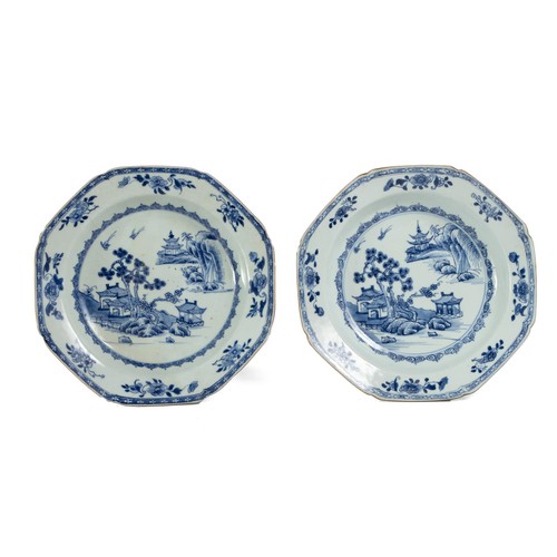 816 - A SET OF SIX CHINESE BLUE AND WHITE 'PINE AND PAGODA' SOUP PLATES, QING DYNASTY, QIANLONG, 1736 - 17... 