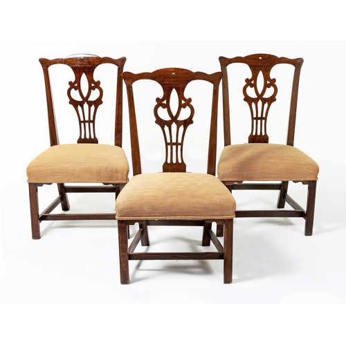 609 - A SET OF THREE GEORGE III ELM DINING CHAIRS