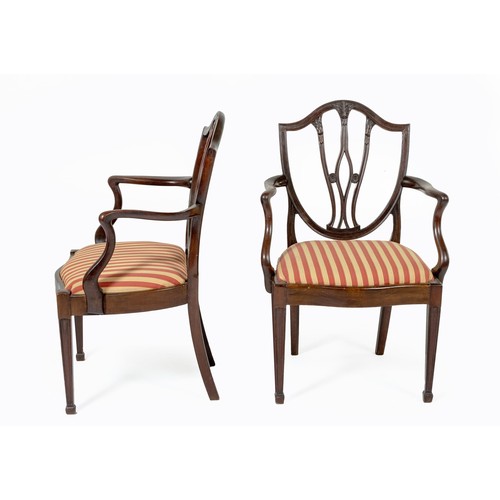 615 - A PAIR OF HEPPLEWHITE STYLE MAHOGANY ARMCHAIRS