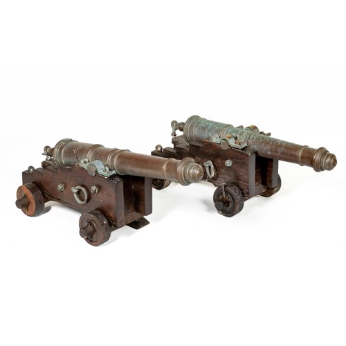 240 - A PAIR OF BRONZE THREE POUNDER SHIP'S CANNON, 19TH CENTURY