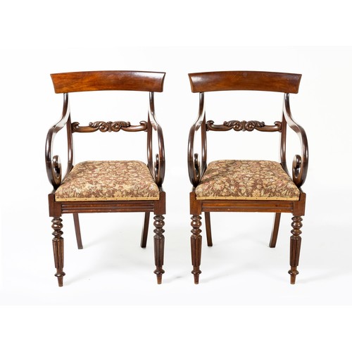 634 - A PAIR OF WILLIAM IV MAHOGANY ARMCHAIRS