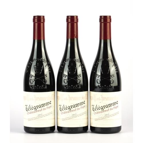 22 - 3 bottles of Chateauneuf-du-Pape red wine 2013, Telegramme France