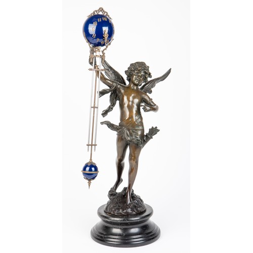 505 - AFTER DUCHOISELLE ( FRENCH, 19TH CENTURY): A BRONZE MYSTERY CLOCK