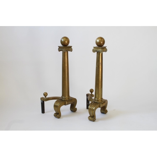 12A - A Pair of George III Brass Fire dogs. Of large proportions. 91cm x 46cm