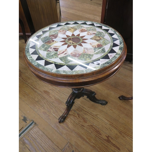 13 - A Fine Early Victorian Walnut and Specimen Marble Table. Circa 1840. Supported by a baluster column ... 