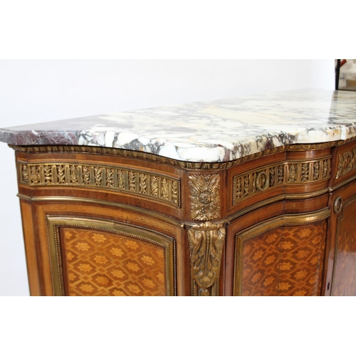 18 - An Ornate French Parquetry Calcetta Marble Top Commode. Circa 1890. In Louis XV Style, Fitted with a... 