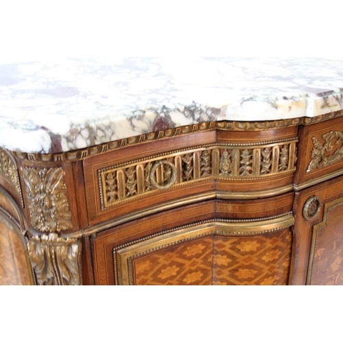 18 - An Ornate French Parquetry Calcetta Marble Top Commode. Circa 1890. In Louis XV Style, Fitted with a... 