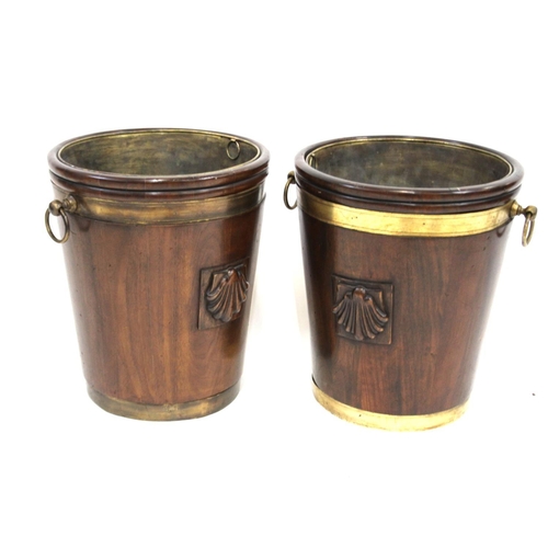 36 - A rare Pair of Irish Mid 18th Century Mahogany Brass Bound Peat Buckets. Circa 1750.With applied she... 
