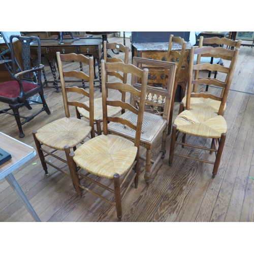 42 - Six chairs with rush seats and one chair with a woven seat (as found) (7)