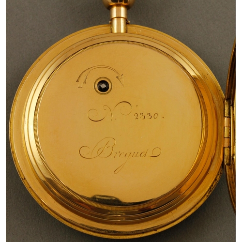 905 - Breguet.  No. 2330, a half quarter repeating sapphire cylinder pair cased watch, the silvered engine... 