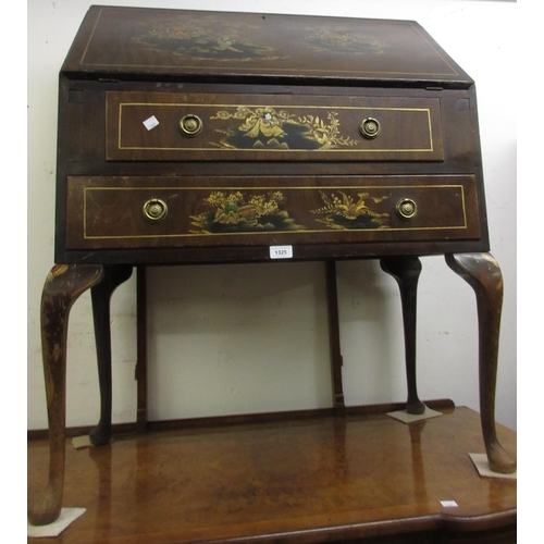 1325 - 20th Century chinoiserie decorated bureau with a fall front above two drawers on cabriole supports