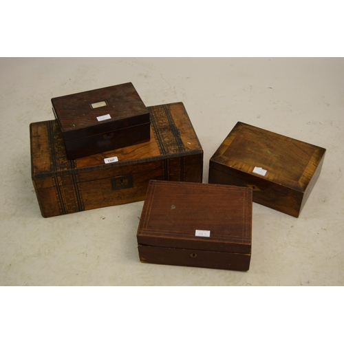 1327 - 19th Century walnut parquetry inlaid writing slope together with a rosewood jewel box and two other ... 
