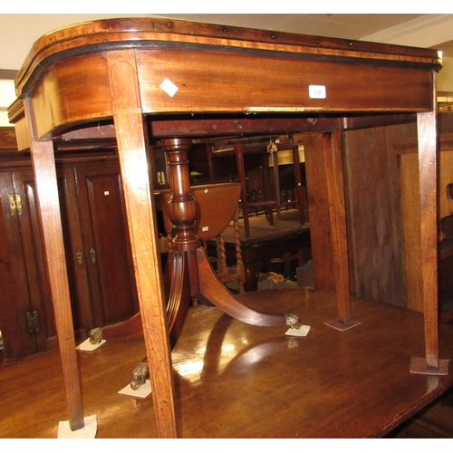 1336 - George III mahogany D-shaped fold-over card table with a baize lined interior above a shallow frieze... 