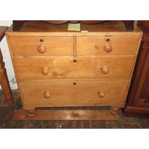 1347 - 19th Century stripped pine chest of two short and two long drawers with knob handles, 33ins wide, 32... 