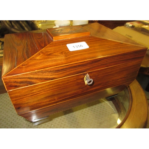1356 - Regency rosewood and line inlaid sarcophagus shaped work box, the hinged cover enclosing a fitted in... 
