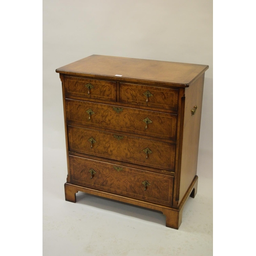 1364 - Good quality reproduction figured walnut chest in Queen Anne style, the crossbanded top with pinched... 