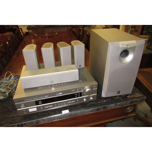 58 - Yamaha amplifier HTR-554ORDS with five surround sound speakers and subwoofer (minus remote control)