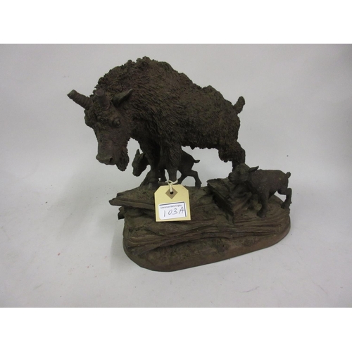 103A - Bronzed resin group of a mountain goat with young (at fault), 11ins high
