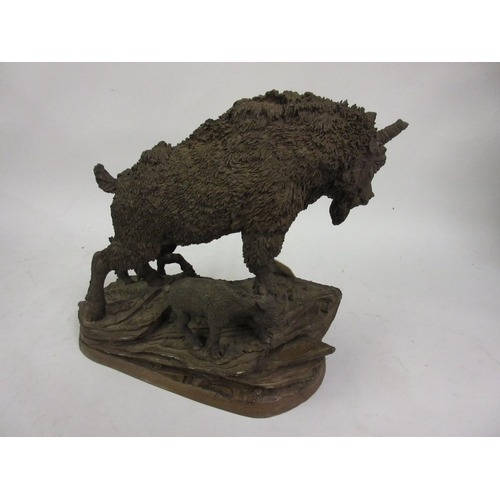 103A - Bronzed resin group of a mountain goat with young (at fault), 11ins high