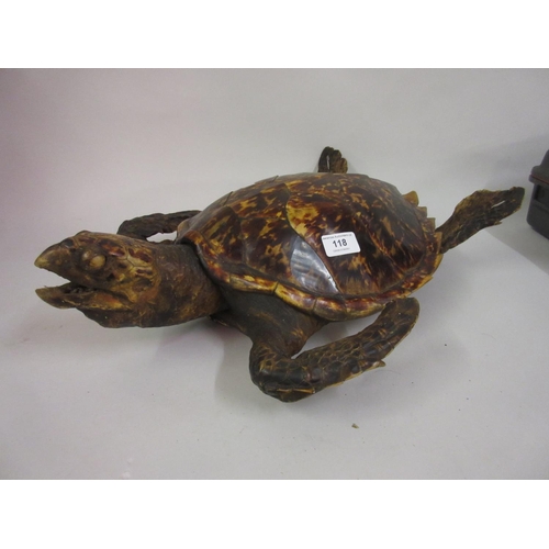 118 - Taxidermy - a preserved and mounted turtle, circa 1900, 90ins long overall