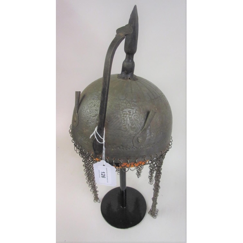 126 - Medieval style steel spiked helmet with attached chain mail