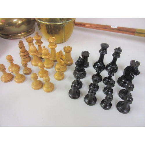 132 - Early 20th Century ebonised and natural boxwood Staunton pattern chess set (at fault) together with ... 
