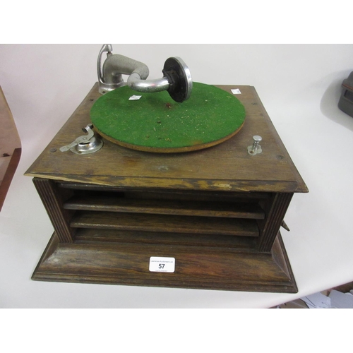 57 - Thorens early 20th Century oak cased table top wind-up gramophone (at fault)