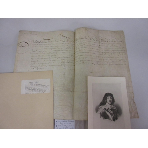 72 - Large vellum document signed by Gaston D' Orleans, brother of Louis XIII, and uncle of Louis XIV, ap... 