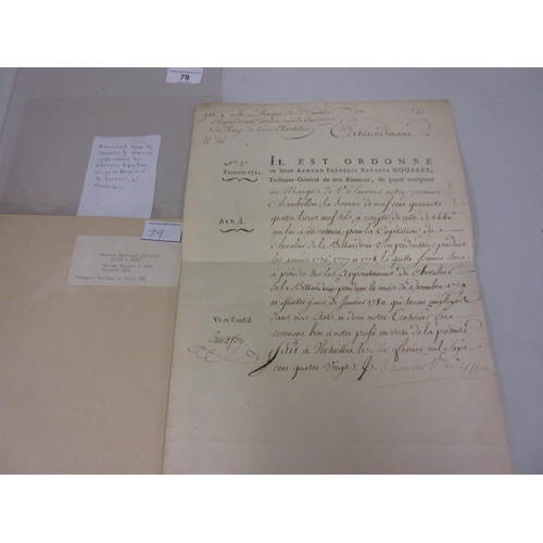 79 - Document signed by Charles X, 6th February 1780, ordering his treasurer to pay nine hundred and fort... 