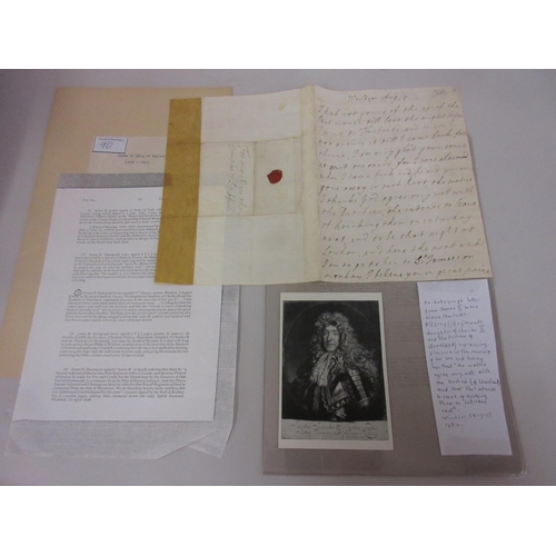 90 - Autograph letter from James II to his niece Charlotte Fitzroy (illegitimate daughter of Charles II a... 